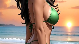 Indian desi beauty girl dance on beach
