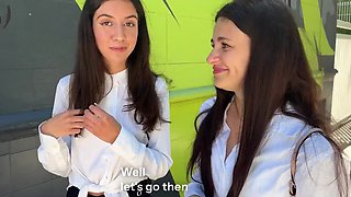 Skinny schoolgirls stripped for him and gave blowjob POV