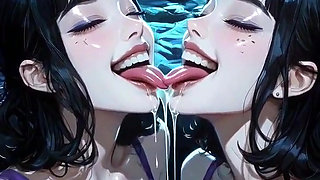 Lesbians Tongue and Kiss Fetish, Ai Animation