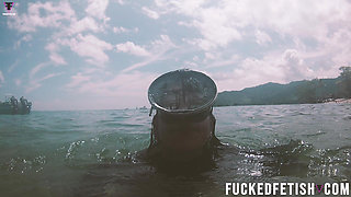 Free Diving Fins Under Open Sea Sexy Latina Goddess