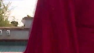 Amazing blonde MILF banging near swimming pool