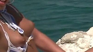 Big Tits Sailor Babe Flashing Outdoors by the Sea