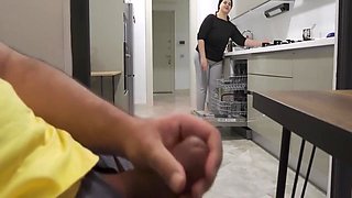 Stepmom Caught Me Jerking Off While Watching Her Big Ass In The Kitchen. 6 Min