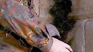 Skinny punk teen Zoe with red hair fucked hard by soldiers