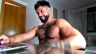 Gay latin stud jerks off his cock until he cums