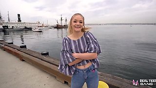 Cute blonde fucks with a stranger and makes him blowjob in the car