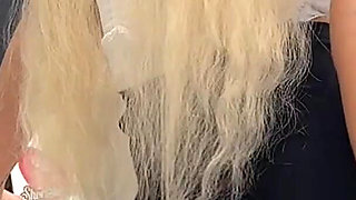 Super Hot Sexy Long Legs Blonde Takes off Her Panties to Show Her Tight Pussy Under Her Mini Skirt