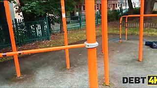 Beautiful babe gets rid of her debt with a penis inside her pussy