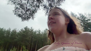 Teen Shows Tits and Asshole During a Storm in the Forest