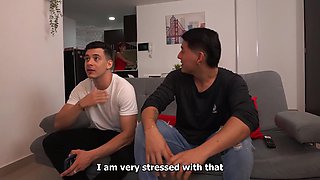 A slutty girlfriend goes for her boyfriend's best friend who has no mercy for her pussy