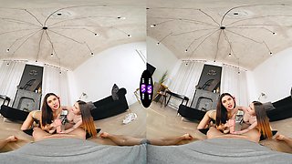 Two sexy girls are riding cock in vr