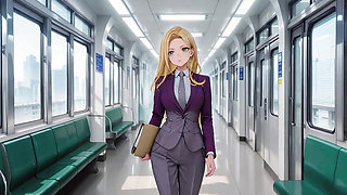 Blonde Boss in Purple Suit! Office Train Private Moments. She's Multitasking with Files While Secretly Adjusting Her Skirt...