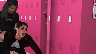 Strapon wielding lesbian dominating euro babe