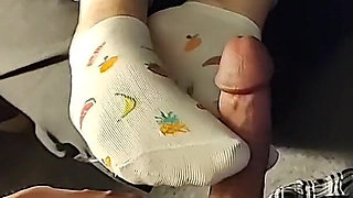 White Fruity Ankle Sockjob Sock Footjob - Cum on Socks