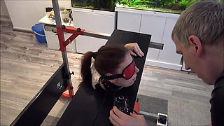 Slave Defenseless in the Pillory Driven to Orgasm on Sybian Part 2