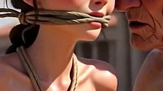 Woman in Public Bondage - Old Man Caressing Her While Shes Desperate & Horny