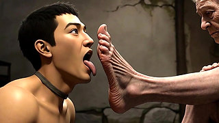 Male Slave Licking 90 Year Old Granny Wrinkled Feet - Horny Mistress