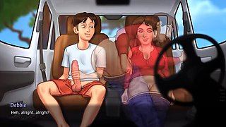 Summertime Saga Busty MILF Gets Long Car Ride and Creampie