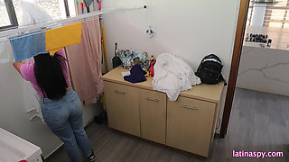 Huge natural breast at the laundry room part 1