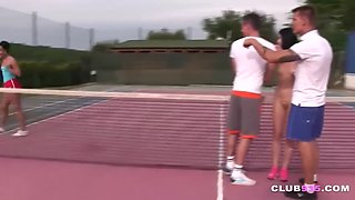 Cutie fucked by two tennis players