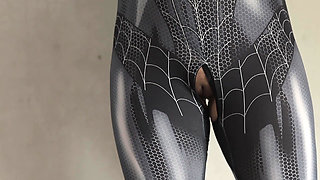 Trying on my new Spider-Man costume.