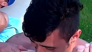 Outdoor DP Threesome Blonde Babes Wild Poolside Fuck
