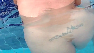 Exhibitionism in the Pool Fucking in the Backyard and Cum in the Hairy Slut's Mouth!