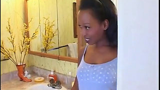 Hot coloured babe with perfect body gets great orgasm after blowing long big black dick