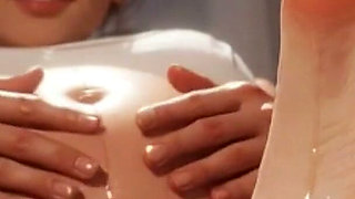 9 Months Pregnant Massaging Her Beautiful Big Feet with Oil - Very Horny