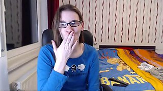 Teen with glasses spreads her pussy and fingers herself: Amateur, Brunette  Masturbation Porn