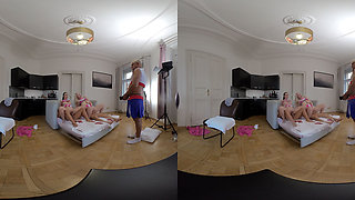 Vera Jarw & Lady Gang VR Video Part Two - Huge Natural Tits Cheerleader First Double Pussy Penetration