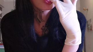 i'm hungry now eating salmon WHITE LATEX GLOVES GODDESSLOLLI