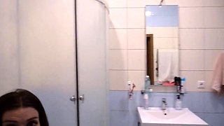 Redhead Amateur Babe Gives Blowjob in Bathroom