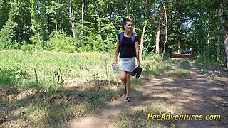 Changing my wet clothes outdoor, late for a meeting I had to pull over and pee trough pantyhose