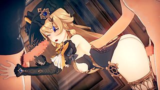 Genshin Impact Navia in a wild 3D hentai gangbang animation