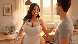 Curvy Latina Bakes Naked Under Tiny Apron While Her Young Stepson Watches Every Move (ai Generated)