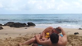 Mature Couple Almost Caught on Beach - Real Amateur Blowjob with Saggy Tits & Older Wife