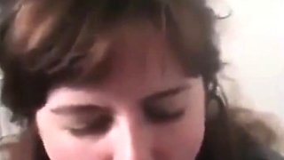 Skinny brunette girlfriend gives blowjob in POV