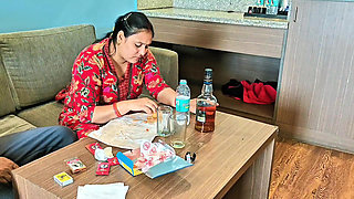 Indian couple intimate in hotel room