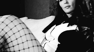 Foot fetish dominatrix hot black and white high heels goddess brunette MILF femdom bdsm kink