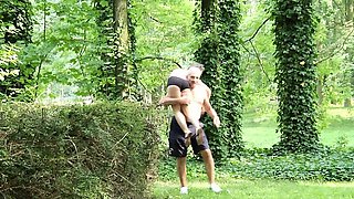 Oldman and young girl fucking in a forest