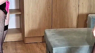 Lesdom Couple Ballbusts Slave - Foot Domination and Caning